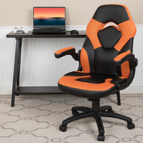 X10 Gaming Chair Racing Office Ergonomic Computer PC Adjustable Swivel Chair with Flip-up Arms, Orange/Black LeatherSoft - WhatYouNeedSales