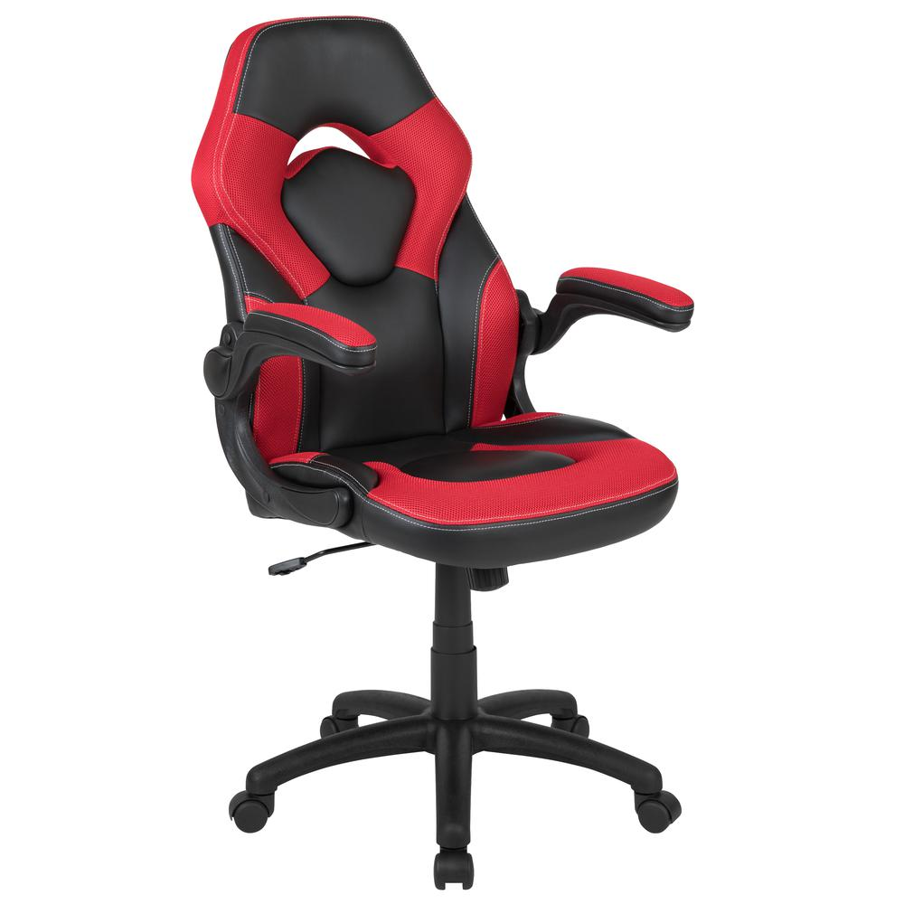 X10 Gaming Chair Racing Office Ergonomic Computer PC Adjustable Swivel Chair with Flip-up Arms, Red/Black LeatherSoft - WhatYouNeedSales