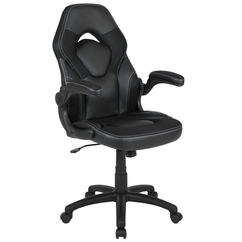 X10 Gaming Chair Racing Office Ergonomic Computer PC Adjustable Swivel Chair with Flip-up Arms, Black LeatherSoft - WhatYouNeedSales