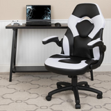 X10 Gaming Chair Racing Office Ergonomic Computer PC Adjustable Swivel Chair with Flip-up Arms, White/Black LeatherSoft - WhatYouNeedSales