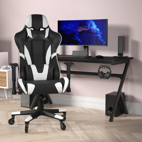 X20 Gaming Chair Racing Office Computer PC Adjustable Chair with Reclining Back and Transparent Roller Wheels in Black LeatherSoft - WhatYouNeedSales