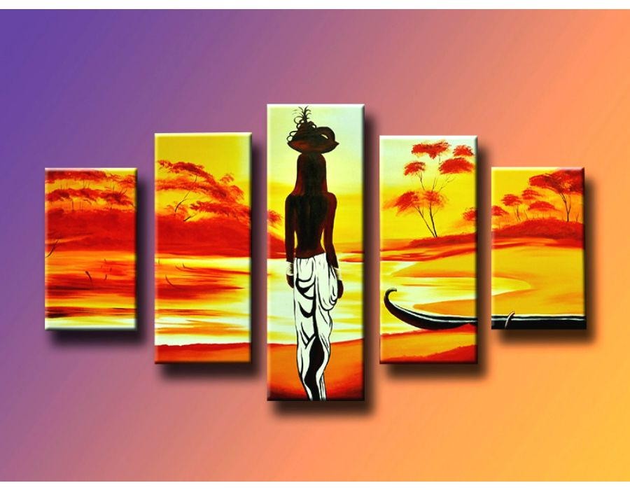 Yellow Orange Woman 5 Panel Wall Art Painting Set - WhatYouNeedSales